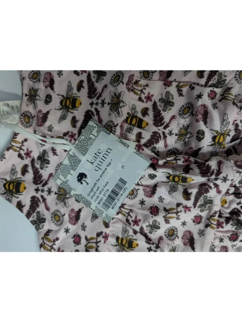 Kate Quinn Bamboo Rose Litho Bee 2T Spaghetti Tie Prairie Top Bike Shorts Set